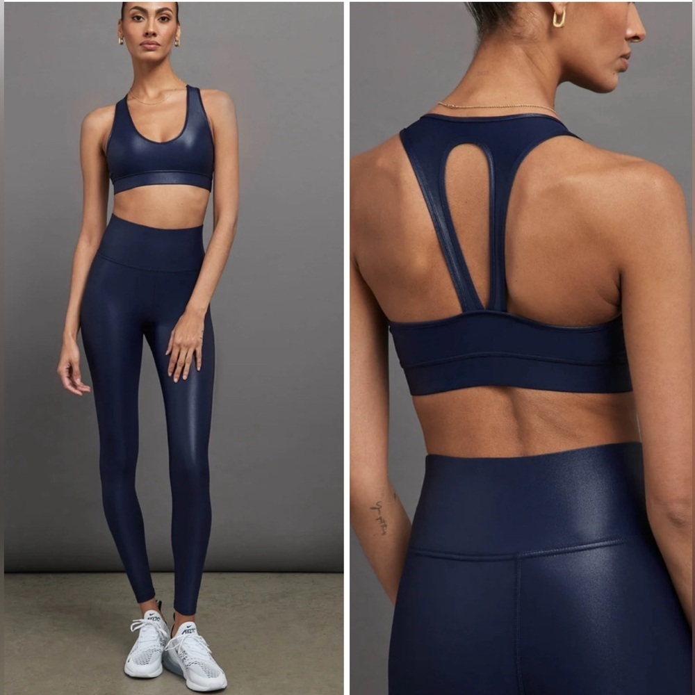 Carbon38 Takara shine sports bra and leggings set navy NWT